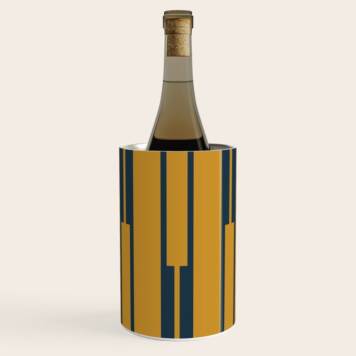 Geo Chain Dark Mustard and Navy Blue Geometric Block Stripes Vertical Pattern Wine Chiller Gallery Image 1