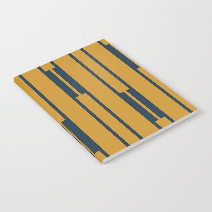 Geo Chain Dark Mustard and Navy Blue Geometric Block Stripes Vertical Pattern Notebook Gallery Image 1