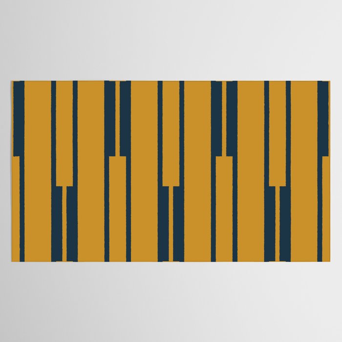 Geo Chain Dark Mustard and Navy Blue Geometric Block Stripes Vertical Pattern Tablecloth Gallery Image 2