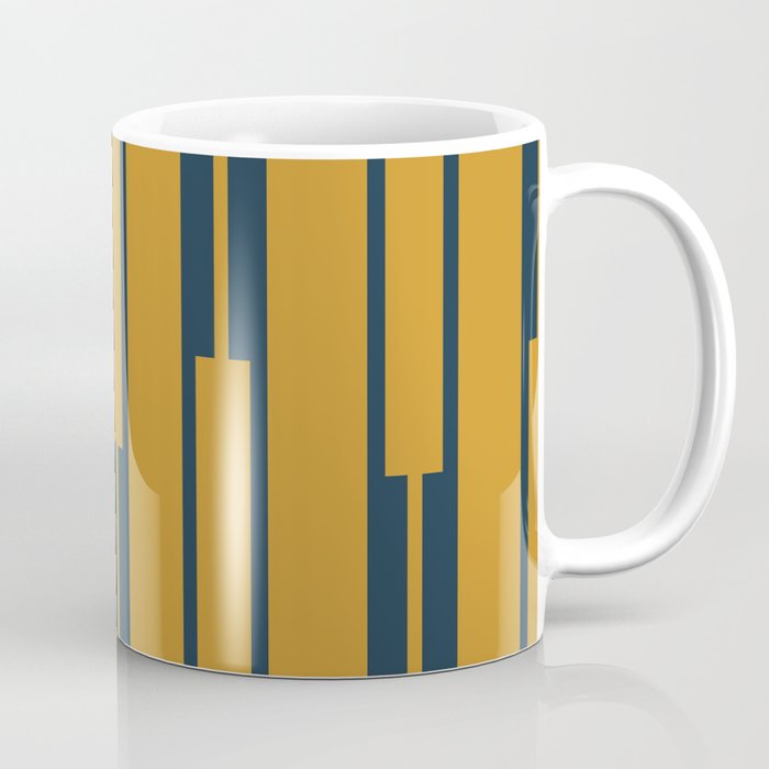 Geo Chain Dark Mustard and Navy Blue Geometric Block Stripes Vertical Pattern Coffee Mug Gallery Image 1