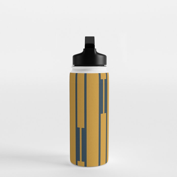 Geo Chain Dark Mustard and Navy Blue Geometric Block Stripes Vertical Pattern Water Bottle Gallery Image 3