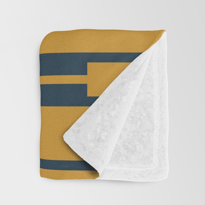 Geo Chain Dark Mustard and Navy Blue Geometric Block Stripes Vertical Pattern Throw Blanket Gallery Image 3