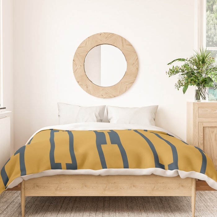 Geo Chain Dark Mustard and Navy Blue Geometric Block Stripes Vertical Pattern Duvet Cover Gallery Image 3