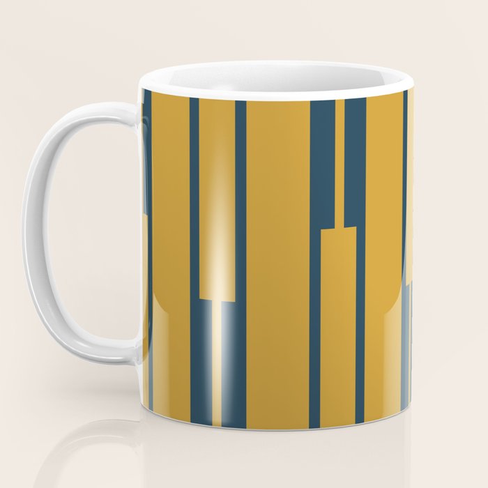 Geo Chain Dark Mustard and Navy Blue Geometric Block Stripes Vertical Pattern Coffee Mug Gallery Image 3
