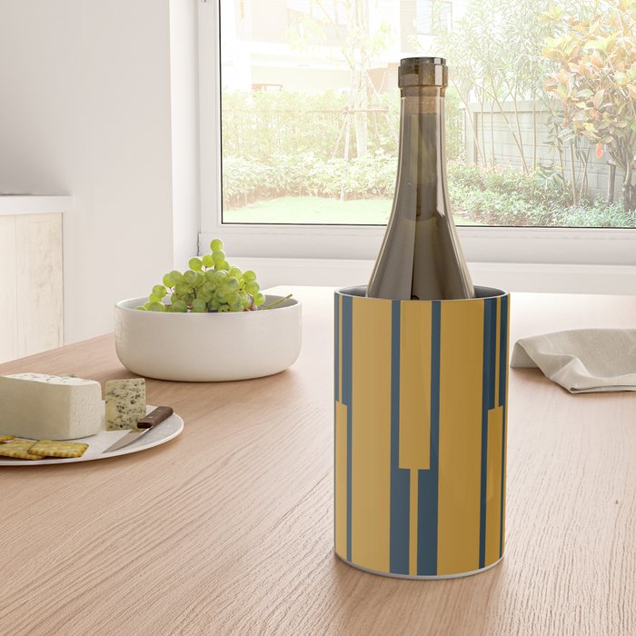 Geo Chain Dark Mustard and Navy Blue Geometric Block Stripes Vertical Pattern Wine Chiller Gallery Image 4
