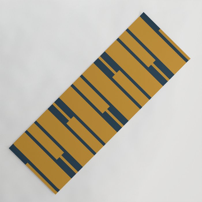 Geo Chain Dark Mustard and Navy Blue Geometric Block Stripes Vertical Pattern Yoga Mat Gallery Image 1