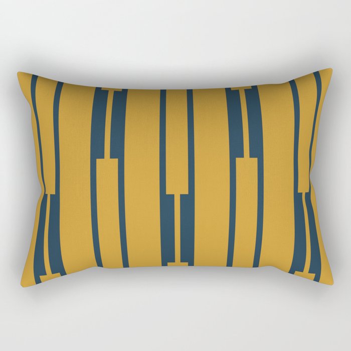 Geo Chain Dark Mustard and Navy Blue Geometric Block Stripes Vertical Pattern Rectangular Pillow Gallery Image 2