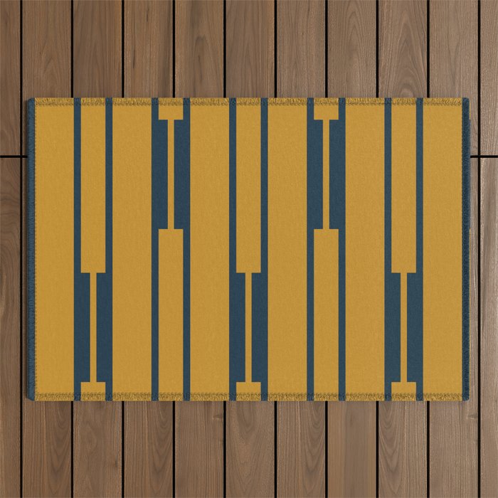 Geo Chain Dark Mustard and Navy Blue Geometric Block Stripes Vertical Pattern Outdoor Rug Gallery Image 1