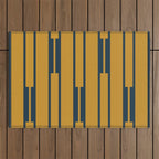 Geo Chain Dark Mustard and Navy Blue Geometric Block Stripes Vertical Pattern Outdoor Rug Gallery Image 1
