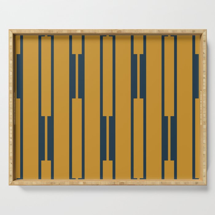 Geo Chain Dark Mustard and Navy Blue Geometric Block Stripes Vertical Pattern Serving Tray Gallery Image 1