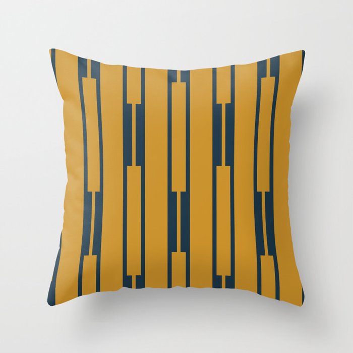 Geo Chain Dark Mustard and Navy Blue Geometric Block Stripes Vertical Pattern Throw Pillow Gallery Image 6