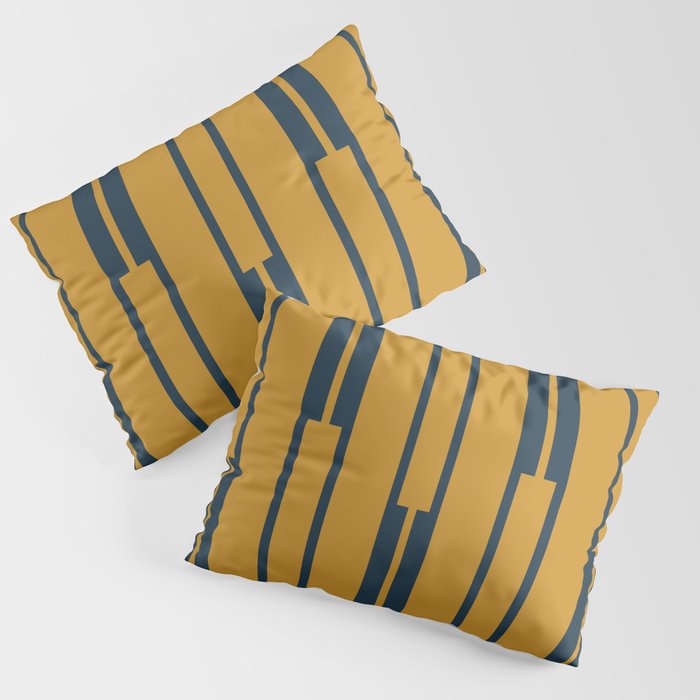 Geo Chain Dark Mustard and Navy Blue Geometric Block Stripes Vertical Pattern Pillow Sham Gallery Image 3