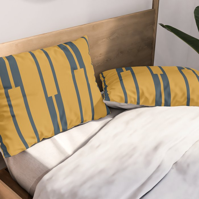 Geo Chain Dark Mustard and Navy Blue Geometric Block Stripes Vertical Pattern Pillow Sham Gallery Image 2