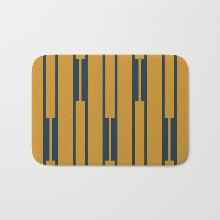 Geo Chain Dark Mustard and Navy Blue Geometric Block Stripes Vertical Pattern Bath Mat Gallery Image 1