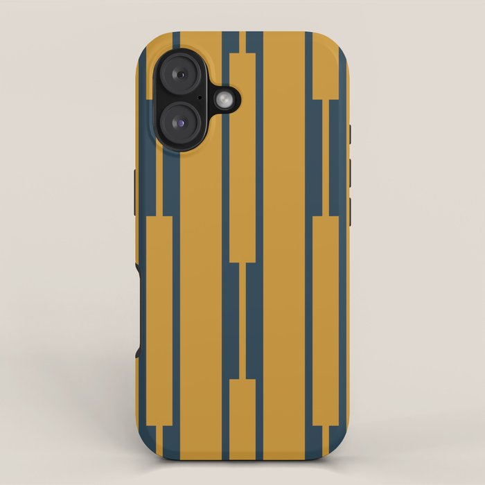 Geo Chain Dark Mustard and Navy Blue Geometric Block Stripes Vertical Pattern iPhone Case Gallery Image 1