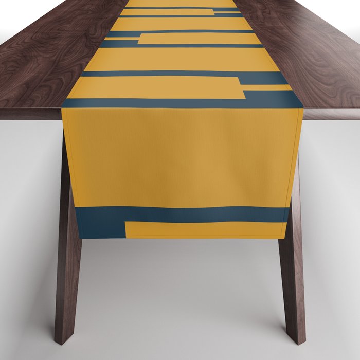 Geo Chain Dark Mustard and Navy Blue Geometric Block Stripes Vertical Pattern Table Runner Gallery Image 1
