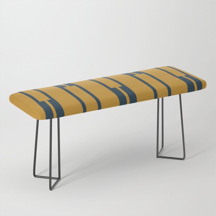 Geo Chain Dark Mustard and Navy Blue Geometric Block Stripes Vertical Pattern Bench Gallery Image 1