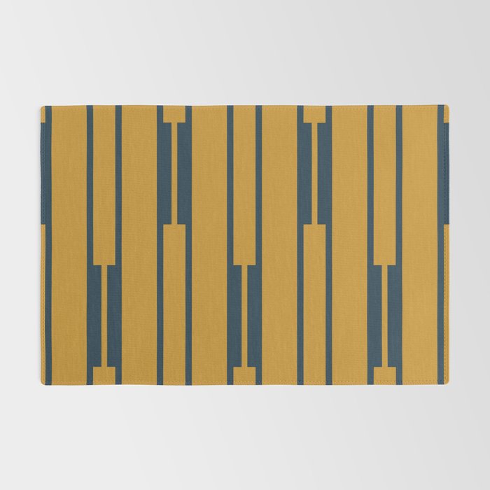 Geo Chain Dark Mustard and Navy Blue Geometric Block Stripes Vertical Pattern Rug Gallery Image 2