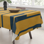 Geo Chain Dark Mustard and Navy Blue Geometric Block Stripes Vertical Pattern Tablecloth Gallery Image 3
