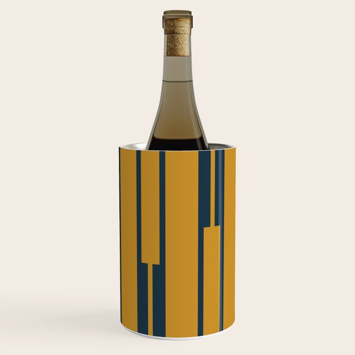 Geo Chain Dark Mustard and Navy Blue Geometric Block Stripes Vertical Pattern Wine Chiller Gallery Image 2