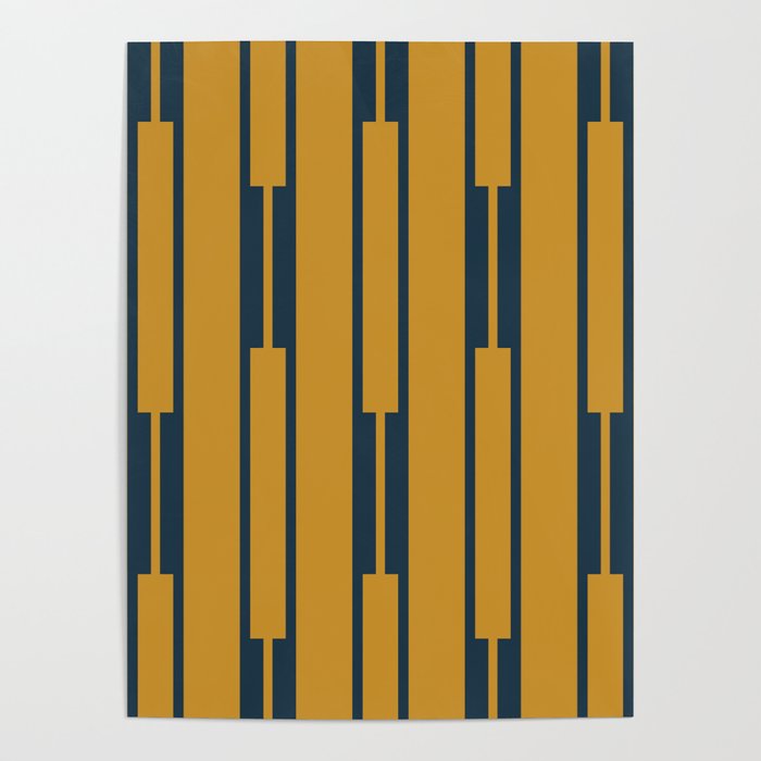 Geo Chain Dark Mustard and Navy Blue Geometric Block Stripes Vertical Pattern Poster Gallery Image 4