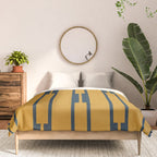 Geo Chain Dark Mustard and Navy Blue Geometric Block Stripes Vertical Pattern Comforter Gallery Image 3