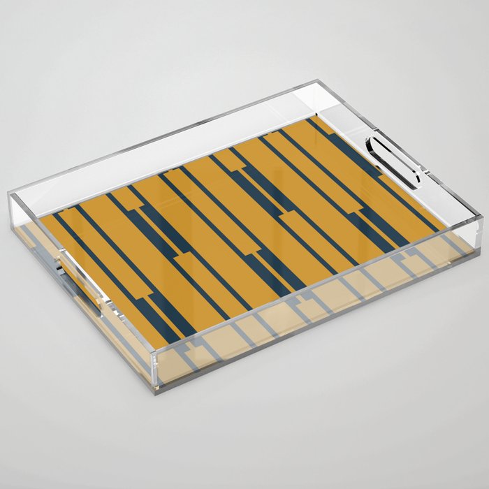 Geo Chain Dark Mustard and Navy Blue Geometric Block Stripes Vertical Pattern Acrylic Tray Gallery Image 1