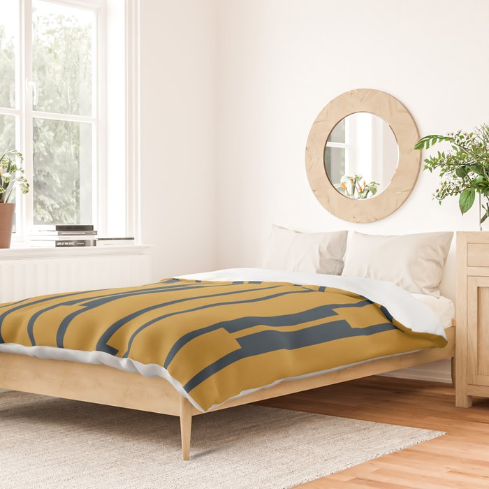 Geo Chain Dark Mustard and Navy Blue Geometric Block Stripes Vertical Pattern Duvet Cover Gallery Image 2