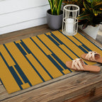 Geo Chain Dark Mustard and Navy Blue Geometric Block Stripes Vertical Pattern Outdoor Rug Gallery Image 2