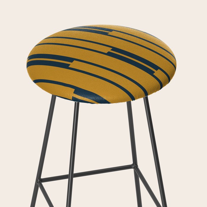 Geo Chain Dark Mustard and Navy Blue Geometric Block Stripes Vertical Pattern Stool Gallery Image 2