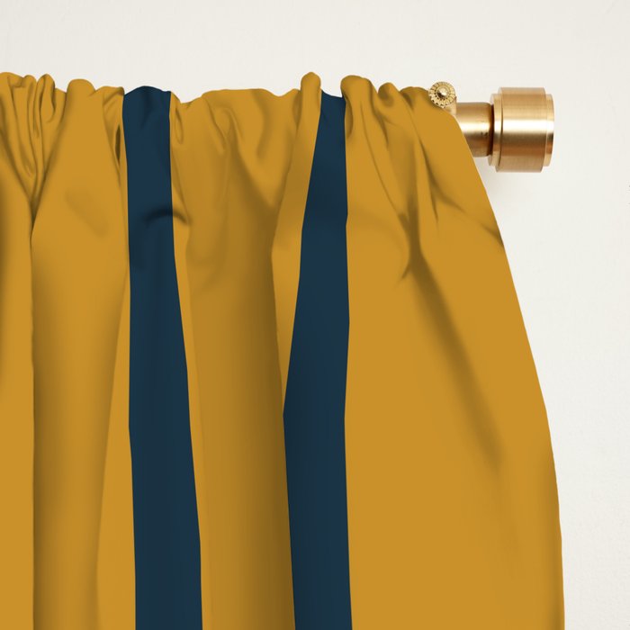 Geo Chain Dark Mustard and Navy Blue Geometric Block Stripes Vertical Pattern Window Curtain Gallery Image 2