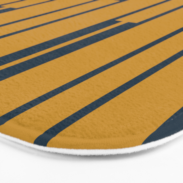 Geo Chain Dark Mustard and Navy Blue Geometric Block Stripes Vertical Pattern Bath Mat Gallery Image 3