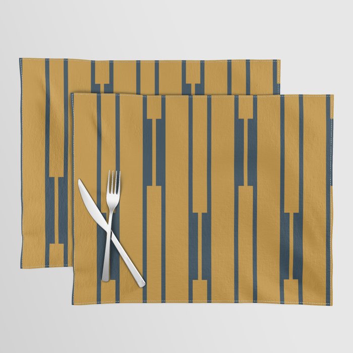 Geo Chain Dark Mustard and Navy Blue Geometric Block Stripes Vertical Pattern Placemat Gallery Image 1