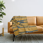 Geo Chain Dark Mustard and Navy Blue Geometric Block Stripes Vertical Pattern Throw Blanket Gallery Image 1