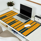 Geo Chain Dark Mustard and Navy Blue Geometric Block Stripes Vertical Pattern Desk Mat Gallery Image 2
