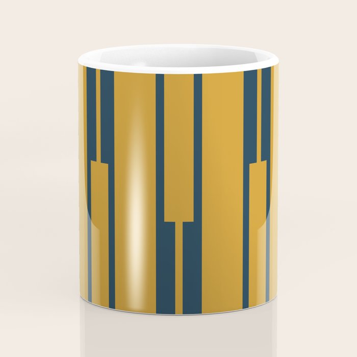 Geo Chain Dark Mustard and Navy Blue Geometric Block Stripes Vertical Pattern Coffee Mug Gallery Image 4