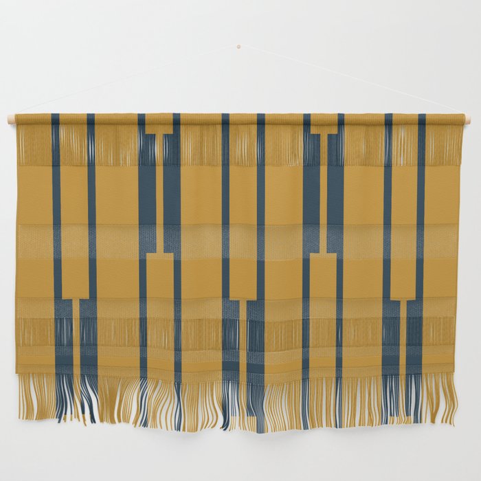 Geo Chain Dark Mustard and Navy Blue Geometric Block Stripes Vertical Pattern Wall Hanging Gallery Image 1