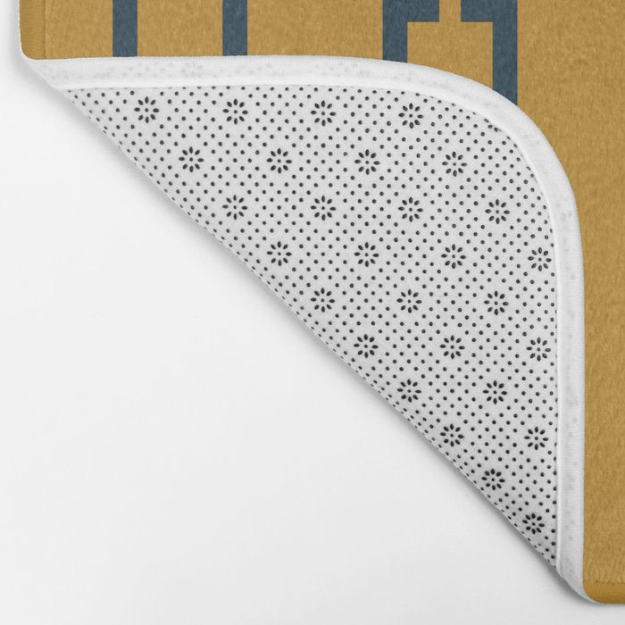 Geo Chain Dark Mustard and Navy Blue Geometric Block Stripes Vertical Pattern Bath Mat Gallery Image 2