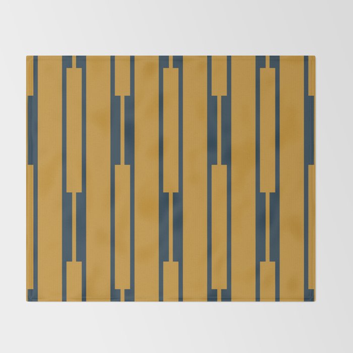Geo Chain Dark Mustard and Navy Blue Geometric Block Stripes Vertical Pattern Throw Blanket Gallery Image 2