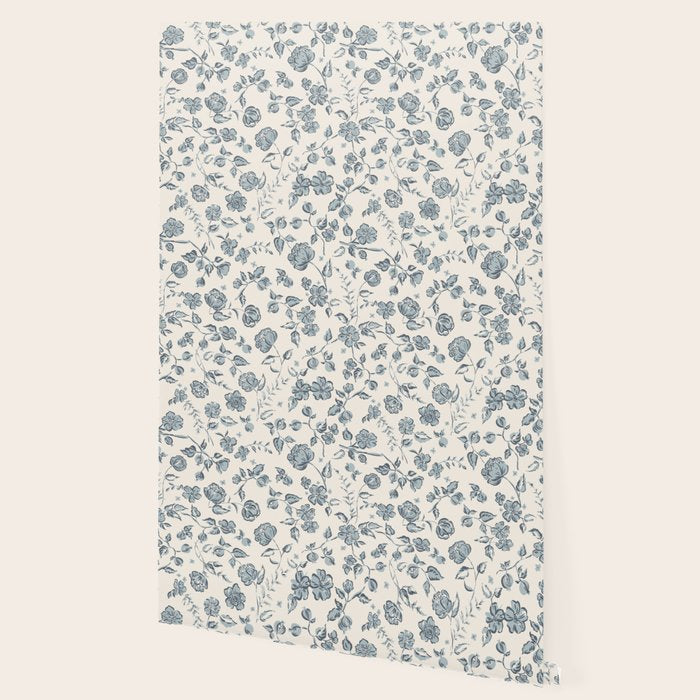 Florals and Pomegranates - Blue Navy Wallpaper Gallery Image 2
