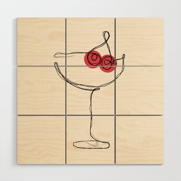 Minimalist Cherry Cosmo Cocktail Drink Wood Wall Art Gallery Image 1