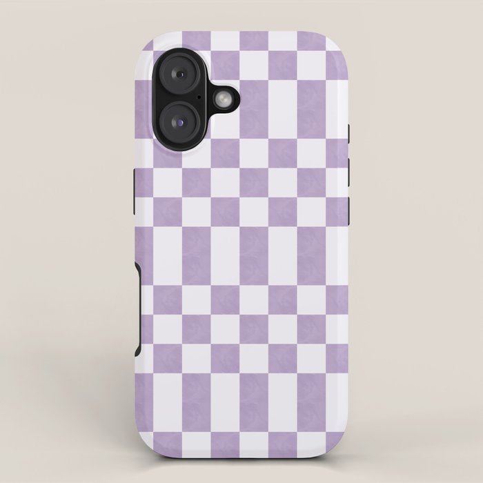 Lilac and white checkered iPhone Case Gallery Image 1