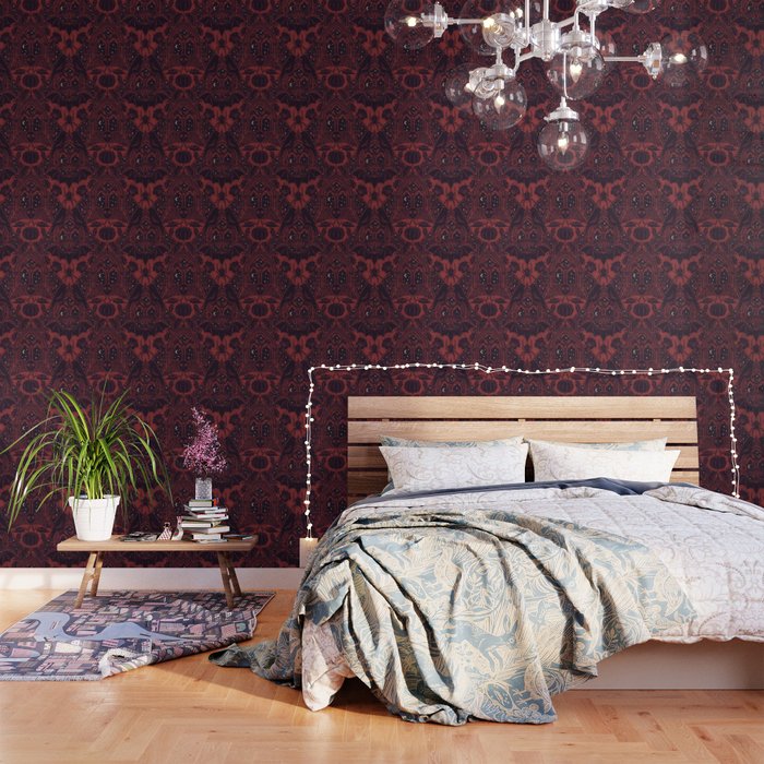 Gothic Halloween Damask - Red black and white  Wallpaper Gallery Image 3