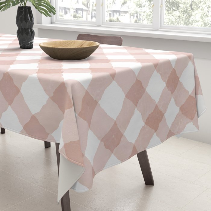 Hand Painted Pink Festive Gingham Theme Tablecloth Gallery Image 3