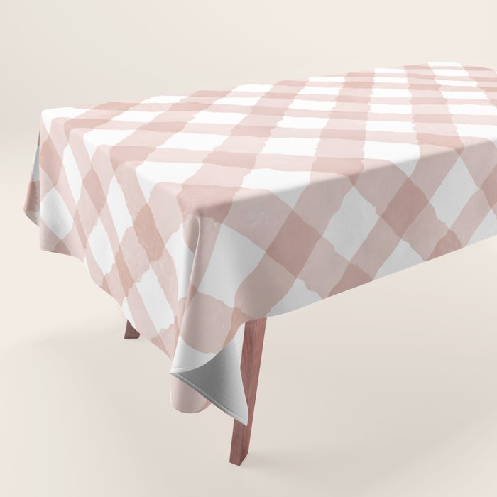 Hand Painted Pink Festive Gingham Theme Tablecloth Gallery Image 1