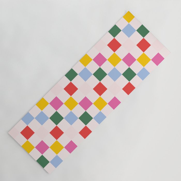 Retro Bauhaus Pattern | Abstract Shapes | Geometric Checks Yoga Mat Gallery Image 1
