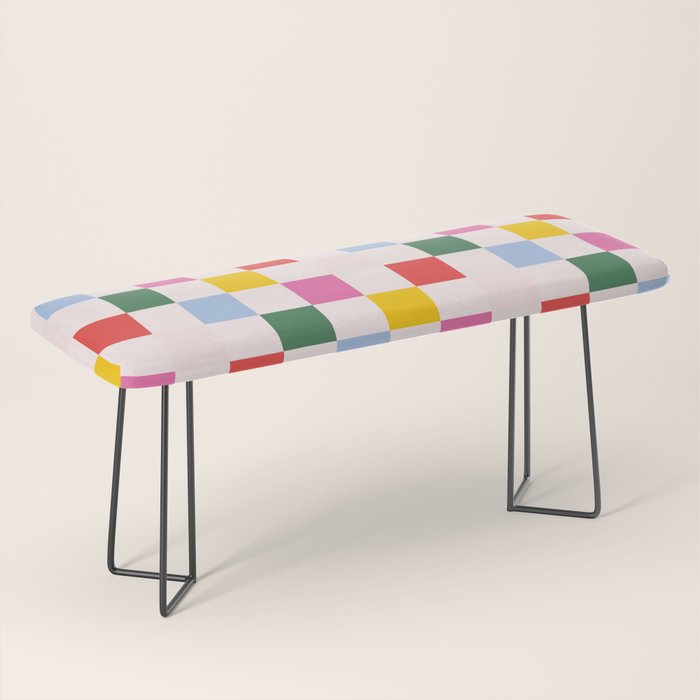 Retro Bauhaus Pattern | Abstract Shapes | Geometric Checks Bench Gallery Image 1