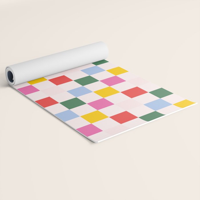Retro Bauhaus Pattern | Abstract Shapes | Geometric Checks Yoga Mat Gallery Image 2