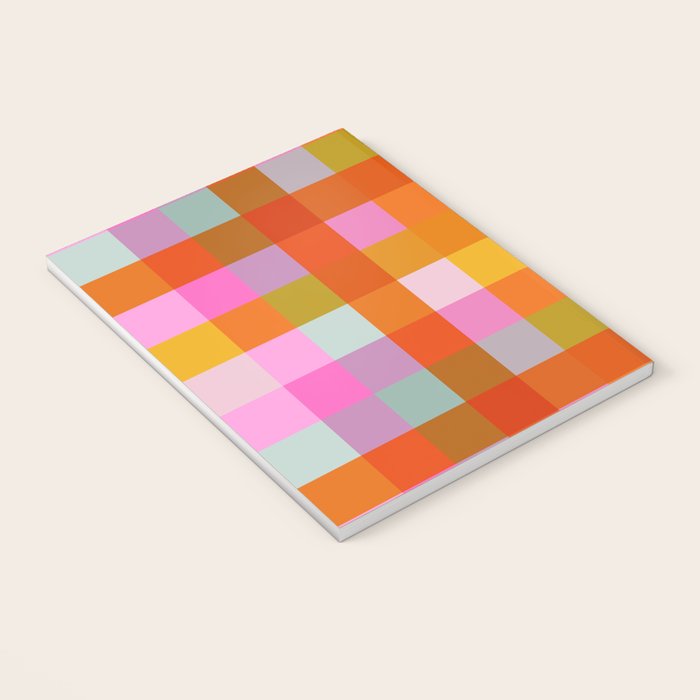 Vibrant Pink and Orange Plaid Abstract Geometric Pattern Notebook Gallery Image 3