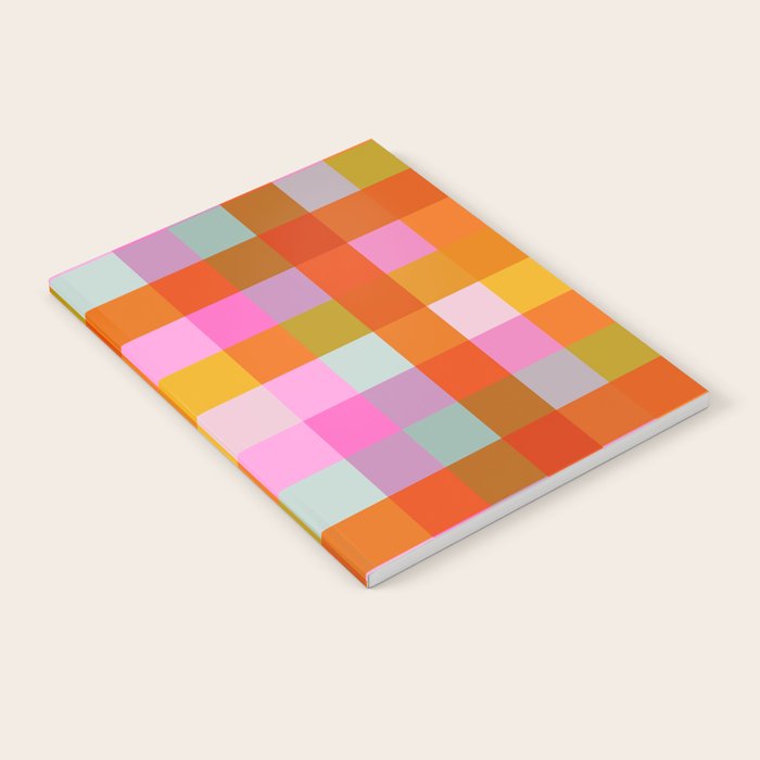 Vibrant Pink and Orange Plaid Abstract Geometric Pattern Notebook Gallery Image 2